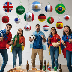 Lanfubeisi 32PCS World Soccer Party Decorations Flag Theme Hanging Swirls Decor 2026 Soccer Party Supplies for Sports Viewing Party, Classroom, Bar, Birthday Decorations
