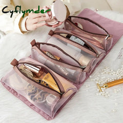 4Pcs In 1 Cosmetic Bag For Women Zipper Mesh Separable Cosmetics Pouch Ladies Foldable Nylon Rope