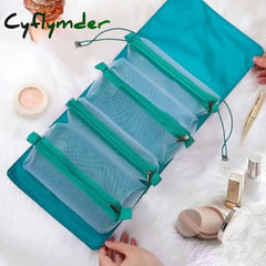 4Pcs In 1 Cosmetic Bag For Women Zipper Mesh Separable Cosmetics Pouch Ladies Foldable Nylon Rope