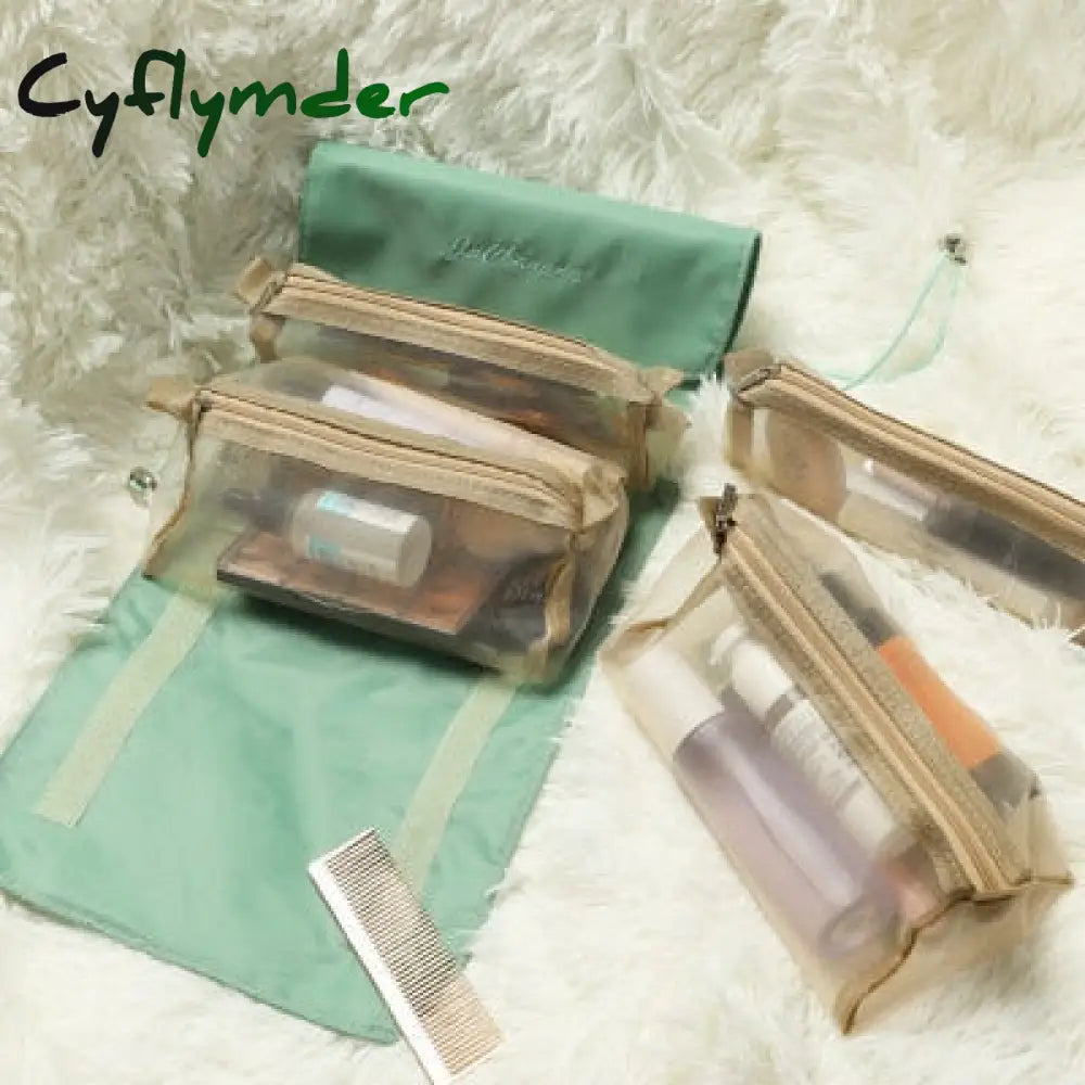 4Pcs In 1 Cosmetic Bag For Women Zipper Mesh Separable Cosmetics Pouch Ladies Foldable Nylon Rope