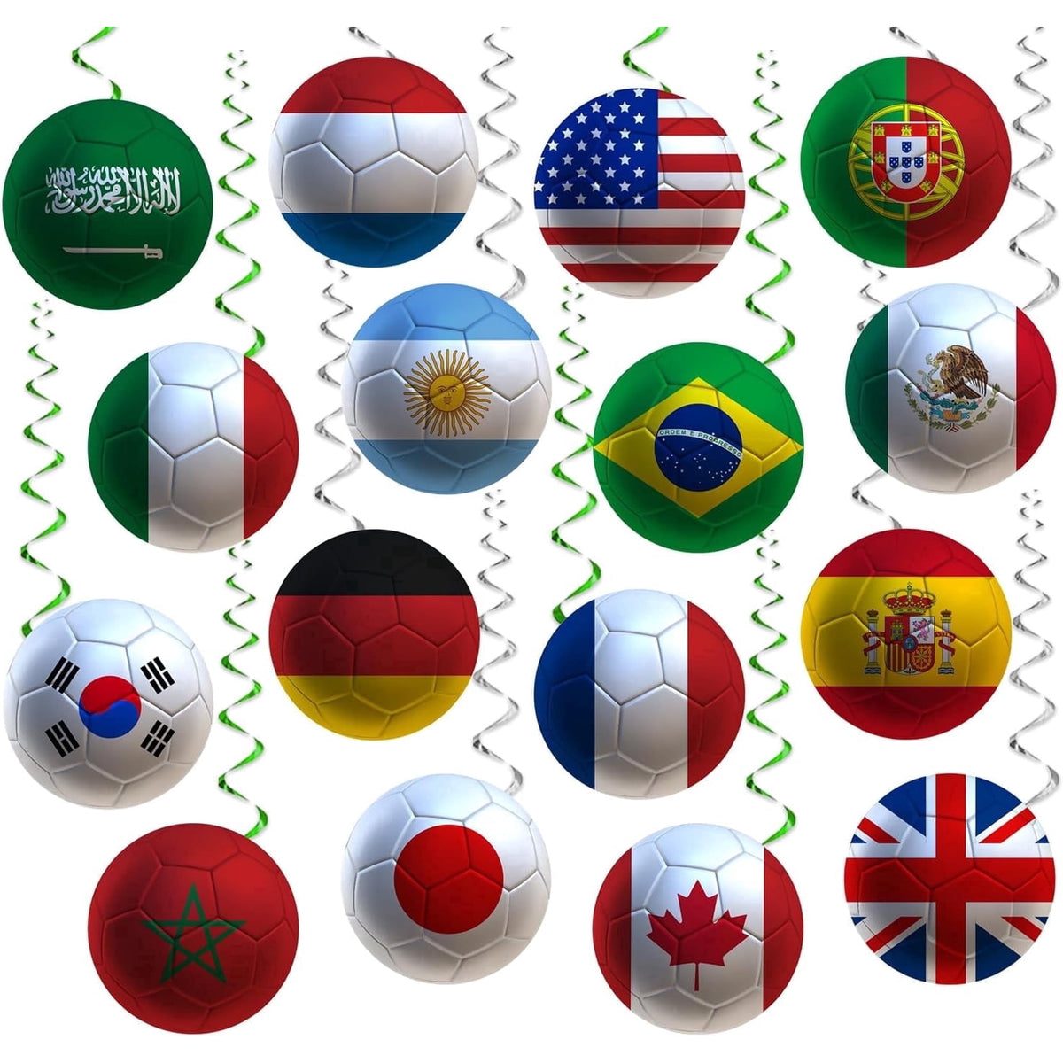 Lanfubeisi 32PCS World Soccer Party Decorations Flag Theme Hanging Swirls Decor 2026 Soccer Party Supplies for Sports Viewing Party, Classroom, Bar, Birthday Decorations