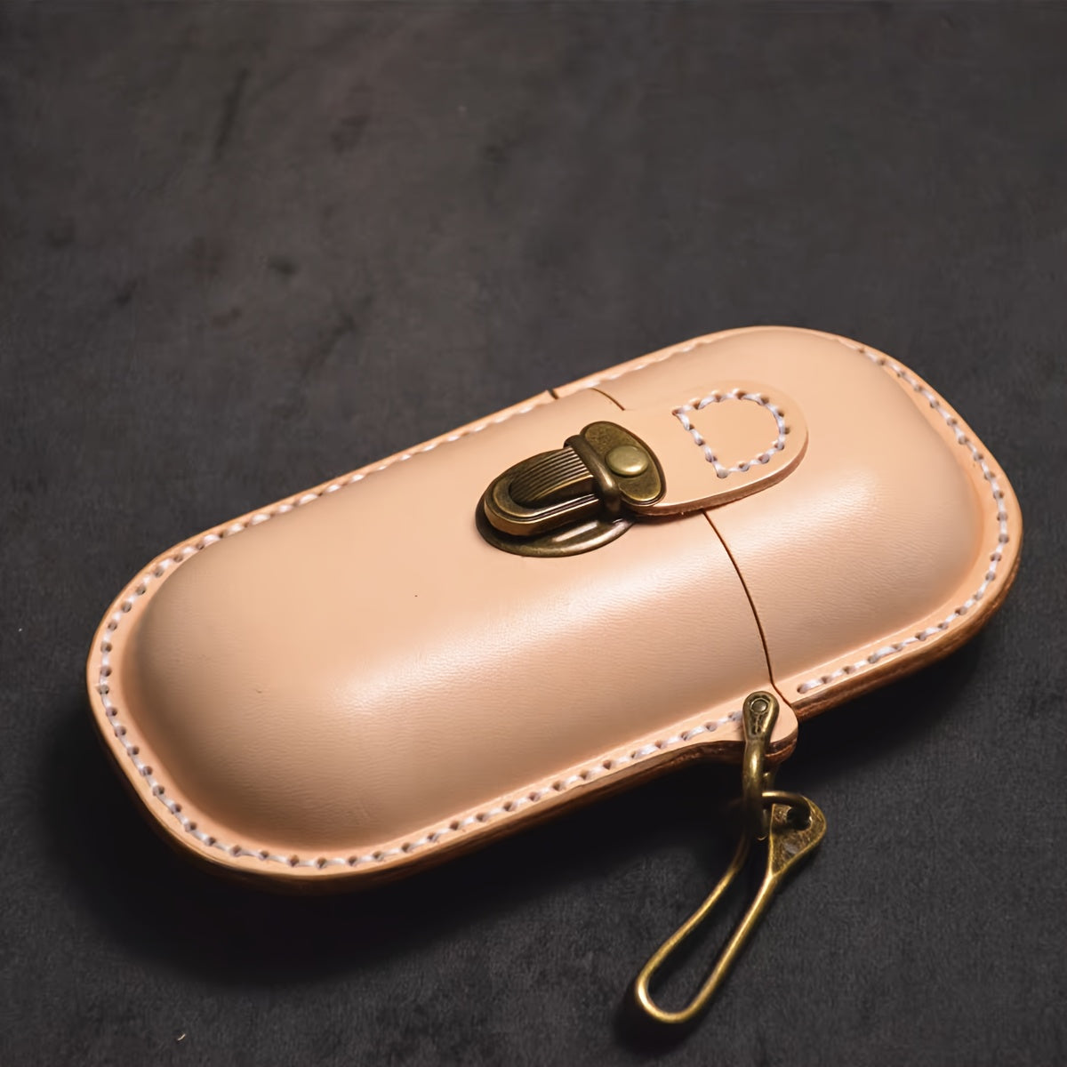 Cyflymder  Vintage Hand-Stitched Genuine Leather Wallet, Portable Pressure-Resistant Glasses Case with Hook, Top-Layer Cowhide Coin Earphone Key Storage Box, Genuine Leather Lined, Buckle Closure - Ideal for Valentine's Day &