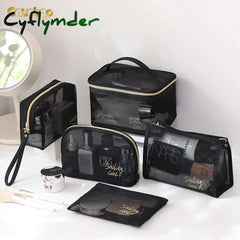 5Pcs Set Wash Makeup Bag For Women Black Mesh Cosmetic Large Capacity Portable Travel Storage