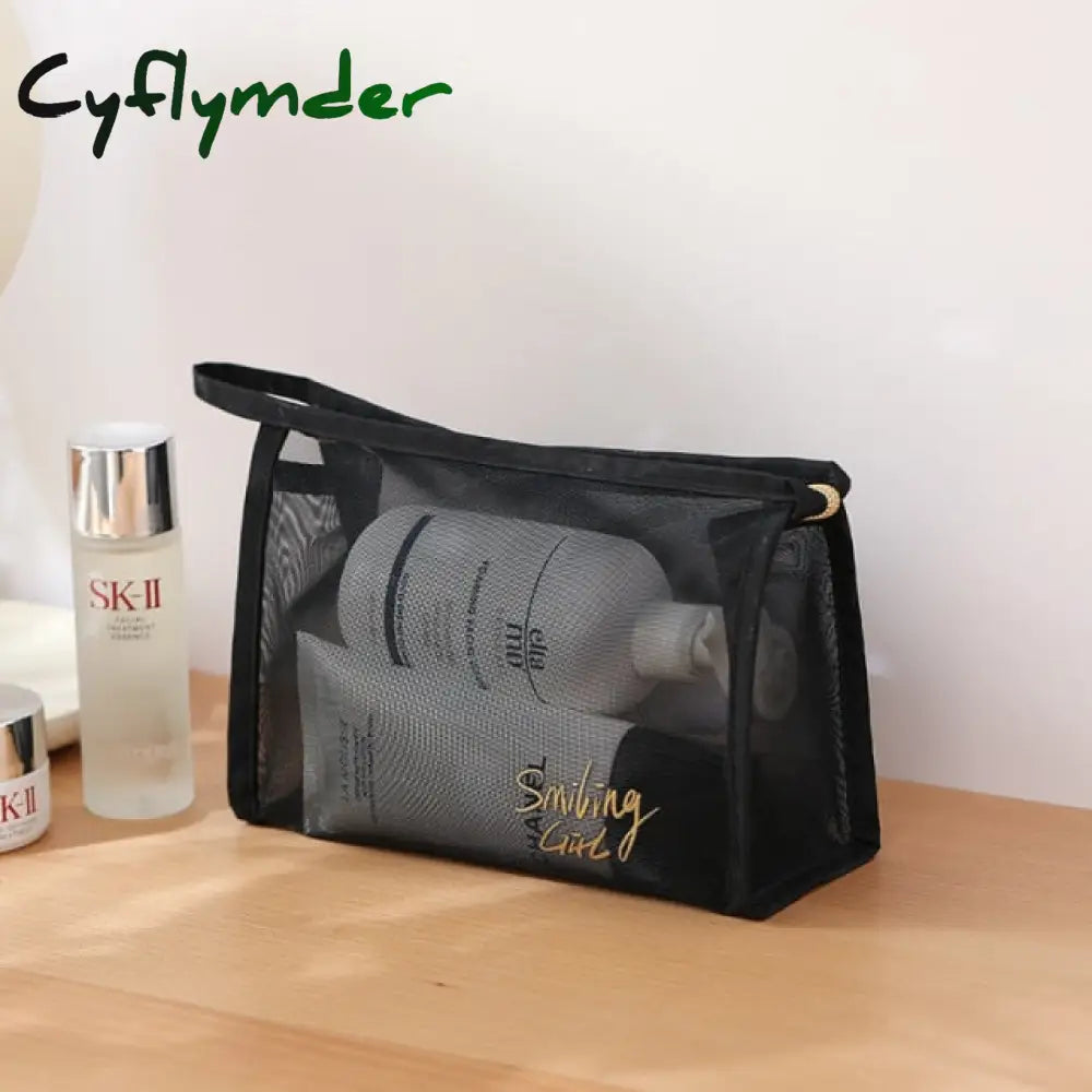 5Pcs Set Wash Makeup Bag For Women Black Mesh Cosmetic Large Capacity Portable Travel Storage Medium