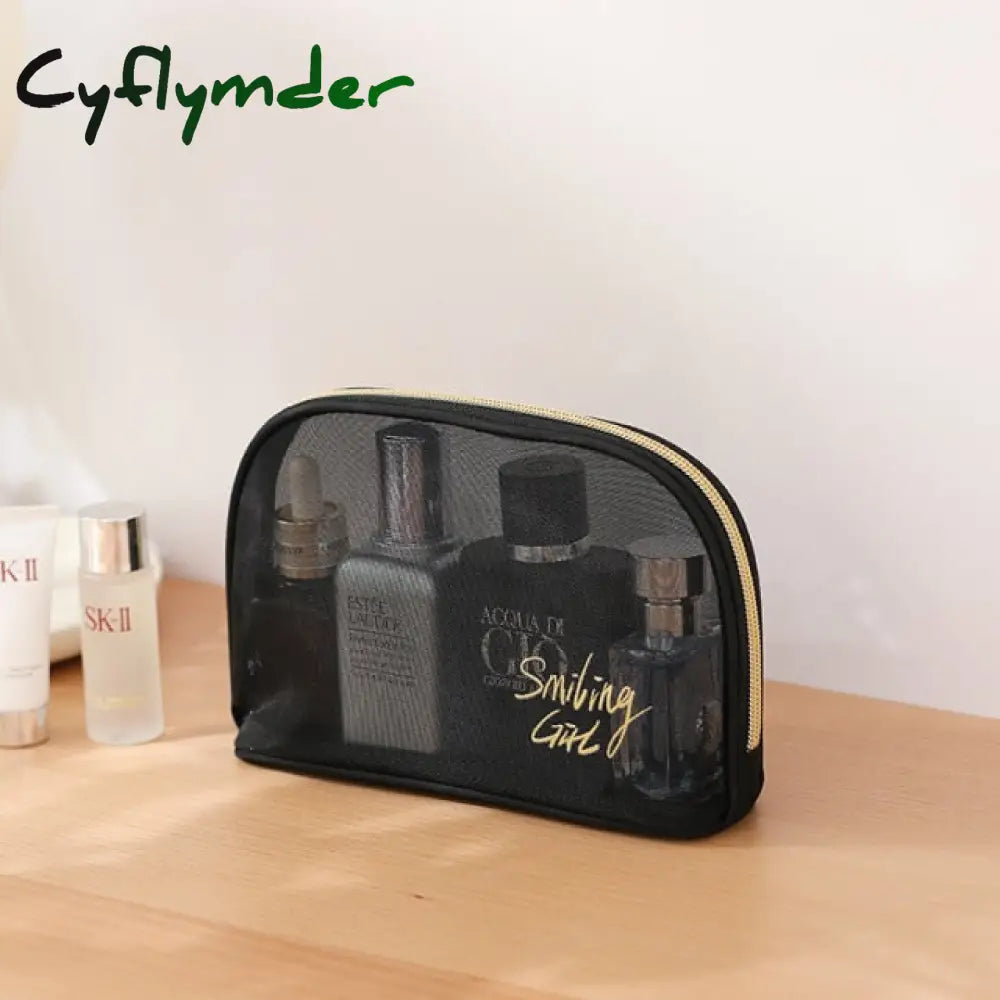 5Pcs Set Wash Makeup Bag For Women Black Mesh Cosmetic Large Capacity Portable Travel Storage Shaped