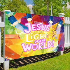 Lanfubeisi 5X3Ft Religious Banner Backdrop Jesus Bible Verse Light of The World Decor for Baptism Birthday Party