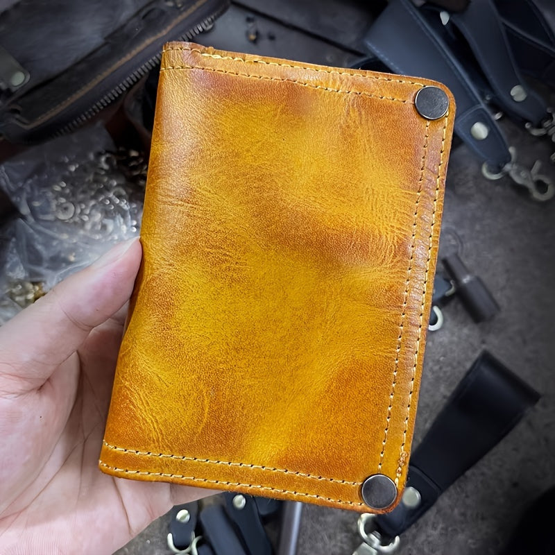 Cyflymder  Vintage Top-Grain Leather Wallet for Men, Handcrafted, Large Capacity with Multiple Card Slots and Zipper Coin Pocket