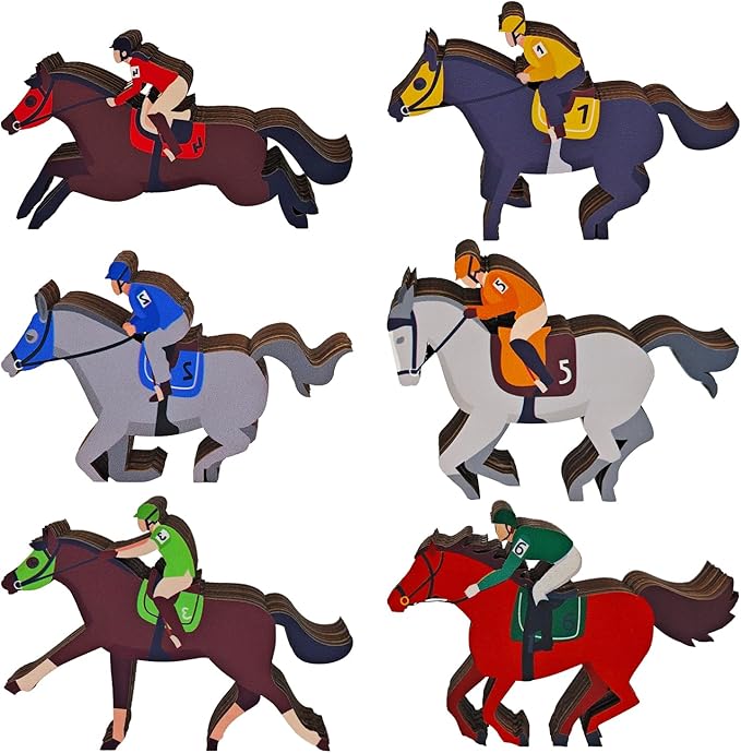 6pcs Derby Decorations Wooden Table Centerpieces Double Sided Horse Party Table Decorations Horse Racing Festival Tiered Tray Decor for Home Office Holiday Party Supplies