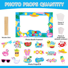 lanfubeisi Pool Party Photo Booth Props 18pcs Summer Decorations Tropical Hawaiian Frame 1pcs 23.5x27.6in for Photography