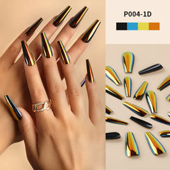 Cyflymder 24Pcs/Box Ballerina Press on Nails Tips False Nail Art Full Cover Detachable Artificial Fake Nails Metal Mirror Powder Design