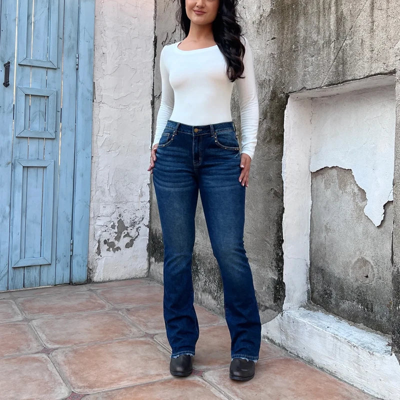 Cyflymder  Elegant High Stretchy Skinny Flare Jeans, Leopard-Print Pockets with Studs, Mid Waist Slim Fit- Retro & Stylish Long Length T27