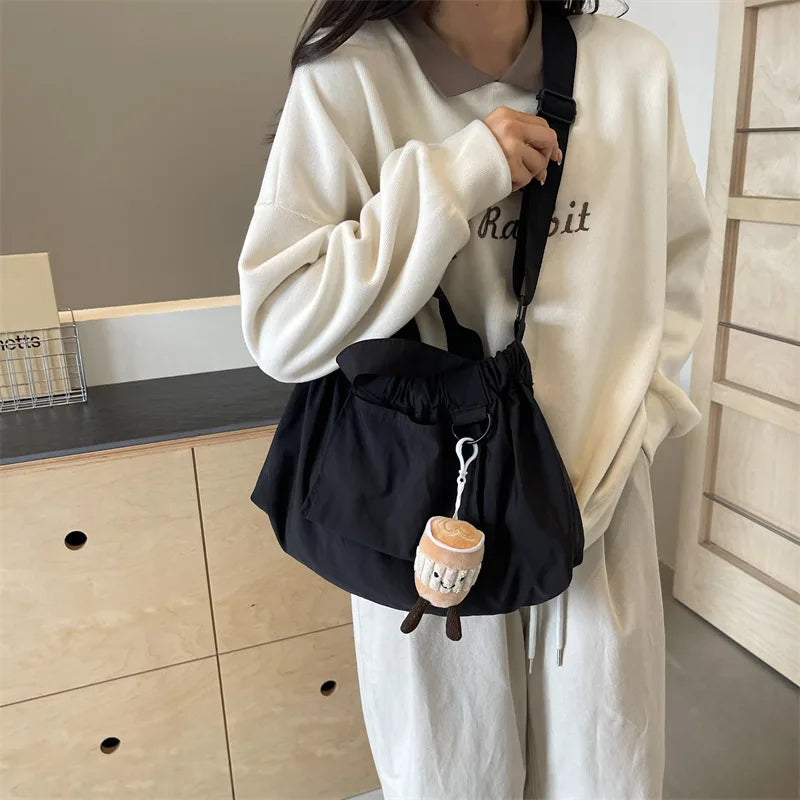 Cyflymder  Japanese and Korean Style 2025 Handbag Women's Versatile Canvas Pleated Mommy Bag Single Shoulder Crossbody Tote Bucket Bag