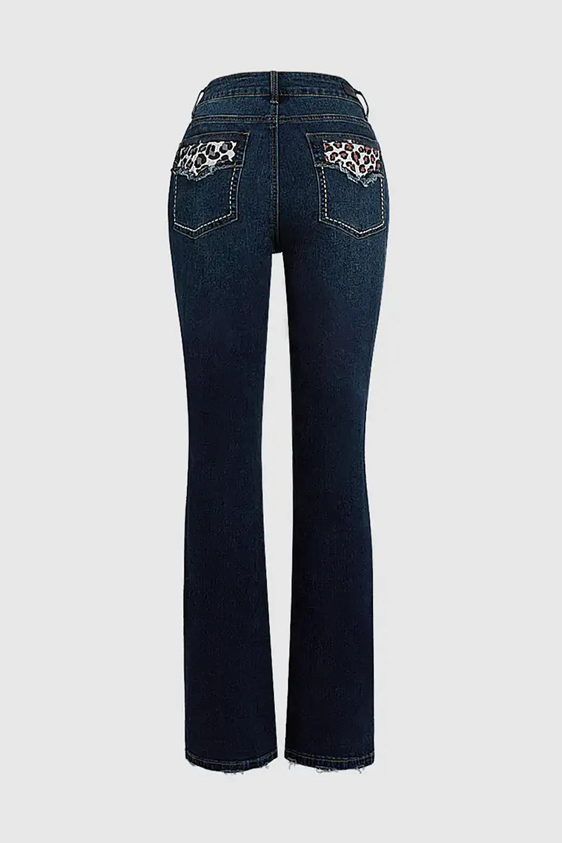 Cyflymder  Elegant High Stretchy Skinny Flare Jeans, Leopard-Print Pockets with Studs, Mid Waist Slim Fit- Retro & Stylish Long Length T27