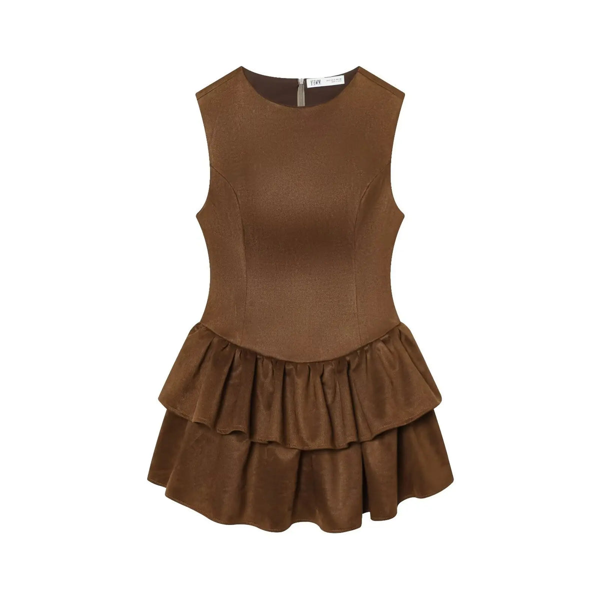 Cyflymder  Casual Chocolate Brown Party Dress O Neck Sleeveless Ruffles Mini Dress Fashion Evening Club Party Y2K Girl Dress