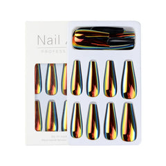 Cyflymder 24Pcs/Box Ballerina Press on Nails Tips False Nail Art Full Cover Detachable Artificial Fake Nails Metal Mirror Powder Design