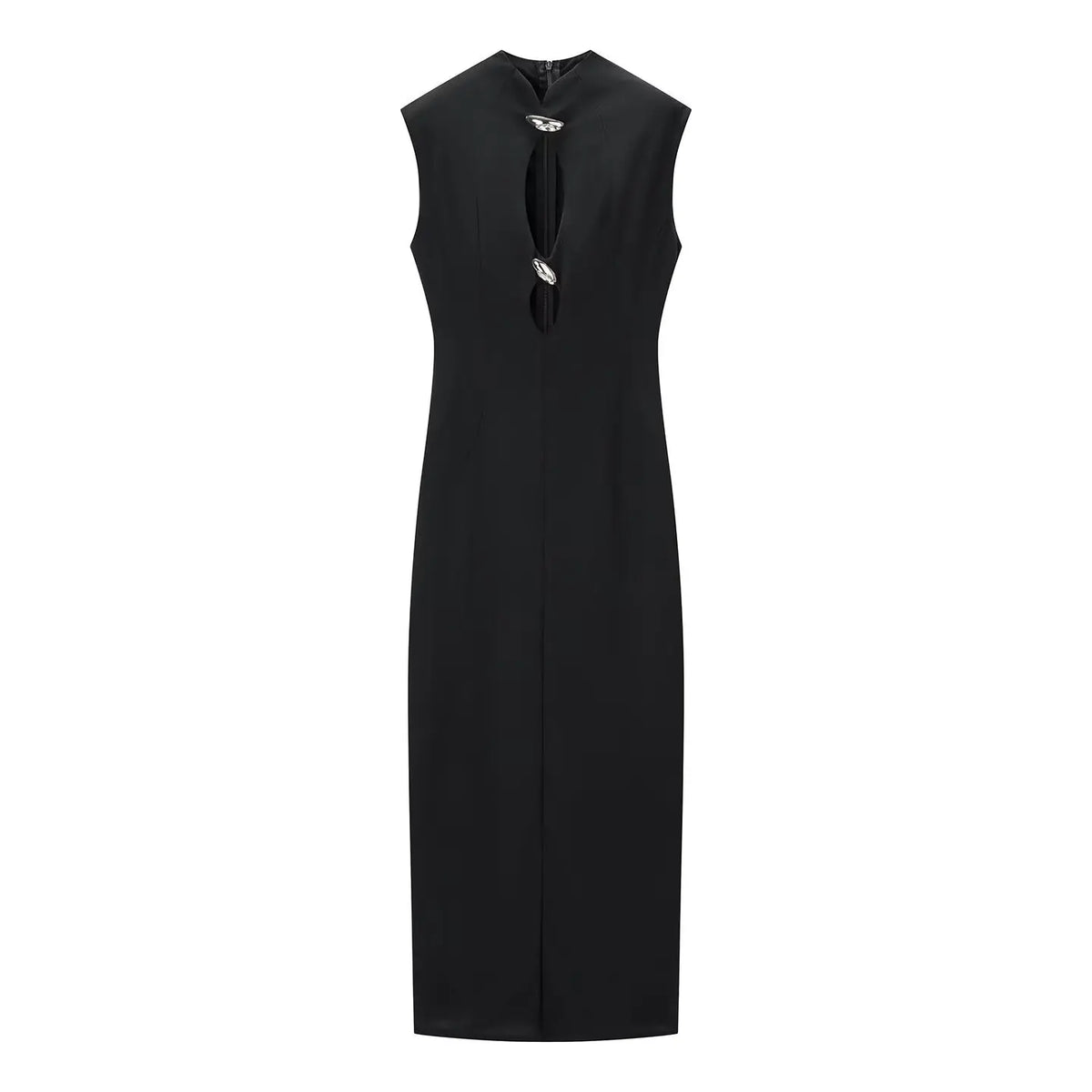 Cyflymder  New Woman Spring Fashion Versatile Sleeveless Sexy Zipper Hollow Decoration Long Dress Female Casual Trend Banquet Dress