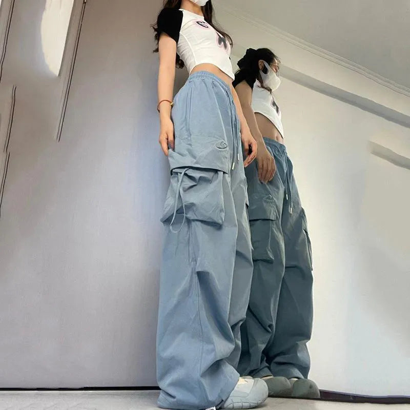 Cyflymder Women Y2K Cargo Pants High Waist Streetwear Hip Hop Trousers Female Big Pockets Casual Low Waist Drawstring Baggy Sweatpants