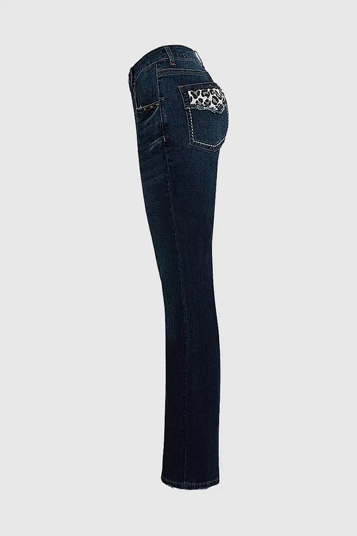 Cyflymder  Elegant High Stretchy Skinny Flare Jeans, Leopard-Print Pockets with Studs, Mid Waist Slim Fit- Retro & Stylish Long Length T27