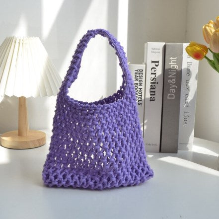 Cyflymder Women Summer Fashion Knitting Small Woven Crochet Bag Silk Weaving Satin Ribbon Green Purple Orange ClutchesMini Handbags Gifts for Women