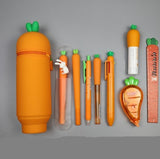 Cyflymder Creative Carrot Series Silicone Soft Pencil Case Penholder Organizer Bag Kawaii Stationery Set Kids Birthday Gift