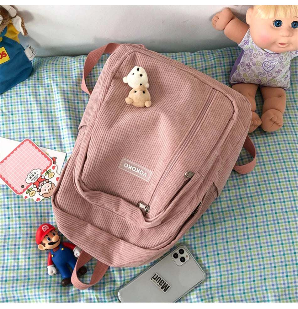 Cyflymder  Stripe Corduroy Woman Backpack Purse Simple School Bag for Teenage Girls Female Travel Bagpack Kawaii Student Book Bag Rucksack