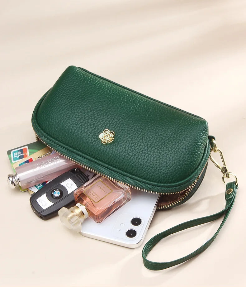Cyflymder  Fashion Tassels women long wallet Genuine Leather Zipper Shell Wristlet Bag Lady Clutches Flowers Coin Purse Cowhide phone bag