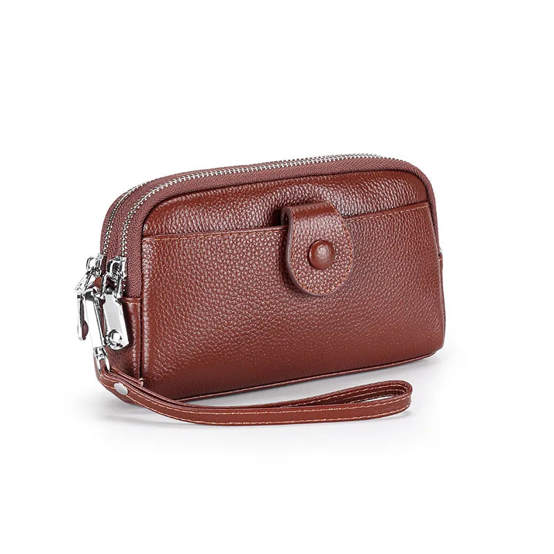Cyflymder  Genuine Leather Ladies Clutch Purses Long Women Wallet Zipper Wrist Bag Female Coin Purse Mobile Phone Bag chain Crossbody bags