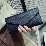 Cyflymder Women Long Wallets Clutch Multi-Card Holder Pocket Tri-Fold Female Money Bag Fashion PU Leather Hasp Ladies Envelope Coin Purse