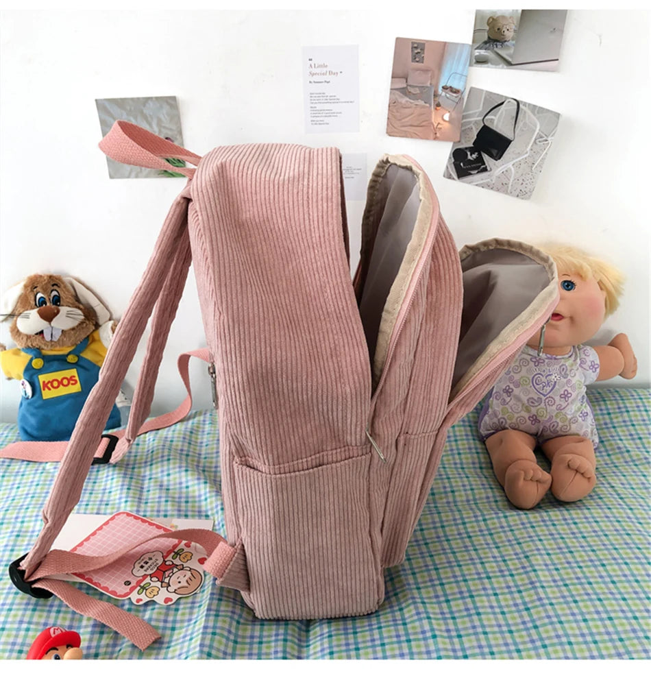 Cyflymder  Stripe Corduroy Woman Backpack Purse Simple School Bag for Teenage Girls Female Travel Bagpack Kawaii Student Book Bag Rucksack