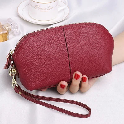 Cyflymder Genuine Leather Women Long Wallet Zipper Wristlet Bag Lady Clutches Coin Purse Cowhide Mobile Phone Bag Evening Party Handbag