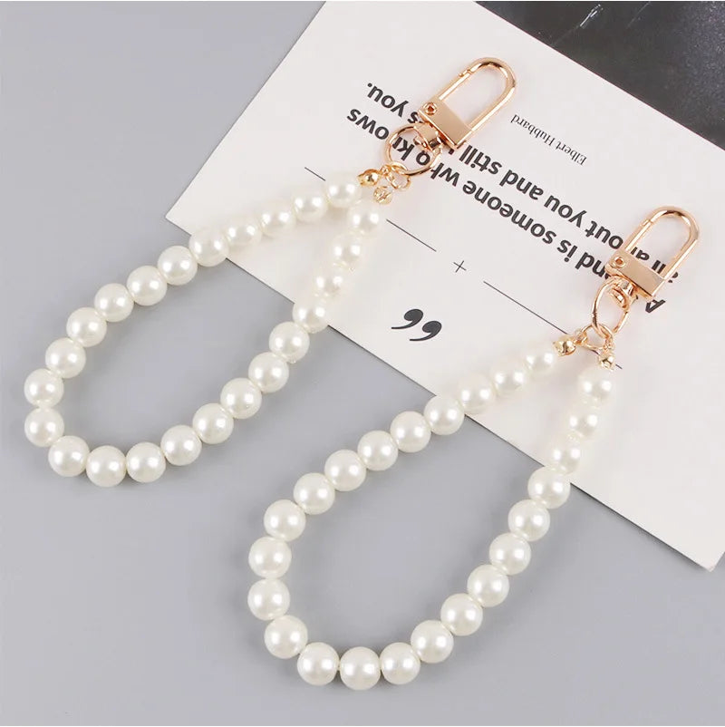 Cyflymder Pearls Beaded Alloy Keychains for Women New Minimalist Car Bag Bluetooth Headset Key Rings Pendant Jewelry Wholesale