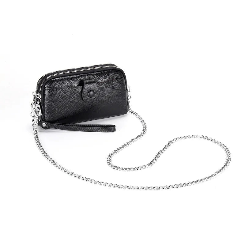 Cyflymder  Genuine Leather Ladies Clutch Purses Long Women Wallet Zipper Wrist Bag Female Coin Purse Mobile Phone Bag chain Crossbody bags