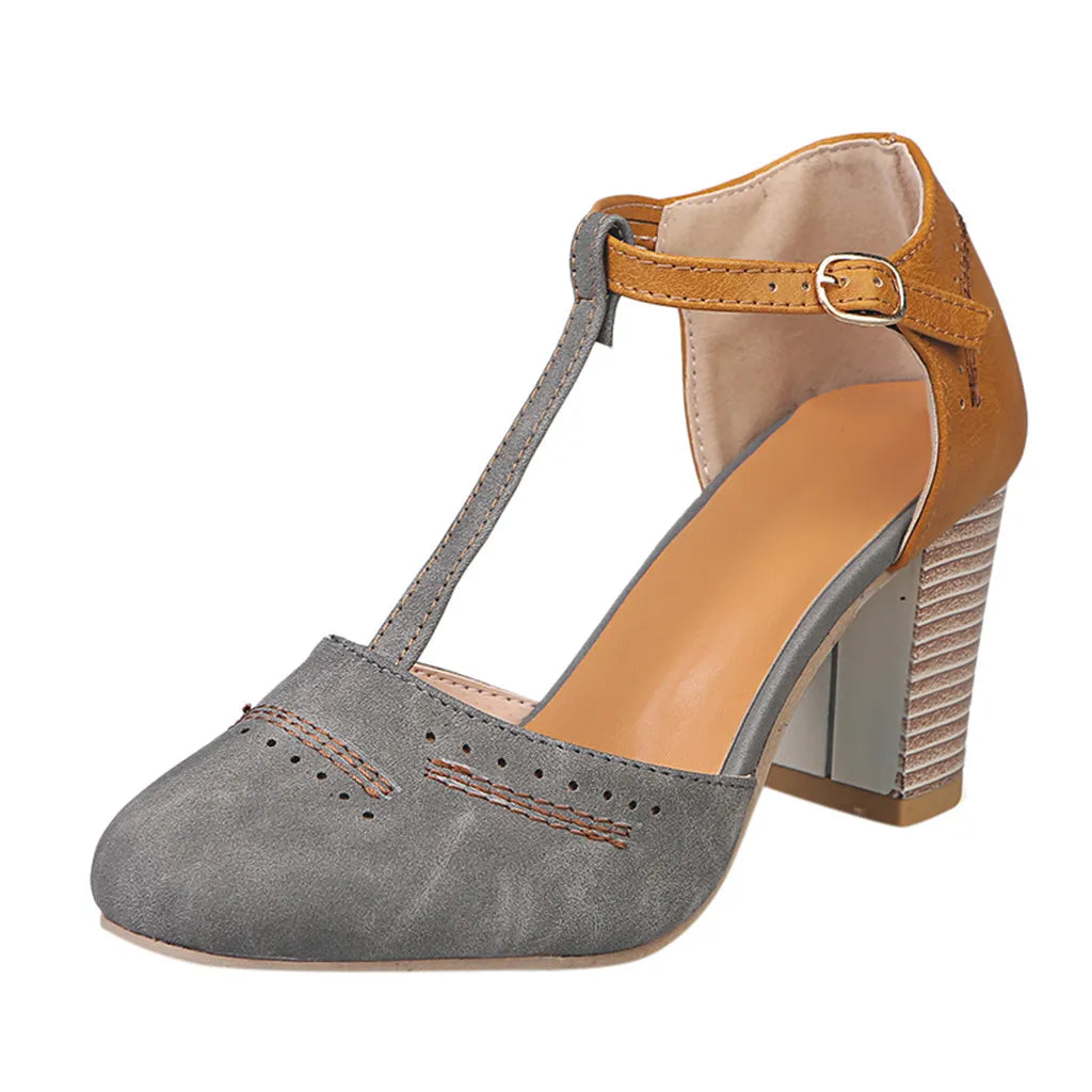 Cyflymder  Summer High Heel Sandals Shoes Women Fashion Rome Round Toe Buckle Strap Sandals Thick Heel Shoes