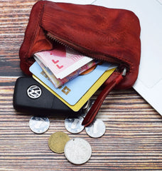 Cyflymder Genuine Leather Coin Purse Men Vintage Original Leather Handmade Small Mini Wallet Card Holder Money Bag Women Zip Change Purses