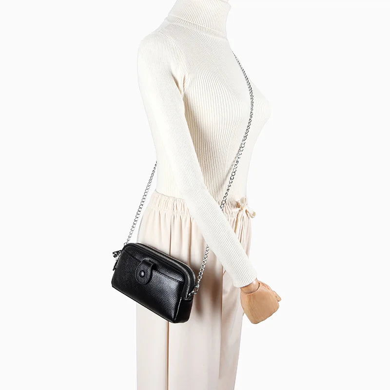 Cyflymder  Genuine Leather Ladies Clutch Purses Long Women Wallet Zipper Wrist Bag Female Coin Purse Mobile Phone Bag chain Crossbody bags