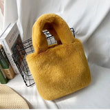 Cyflymder Candy Color Ladies Faux Fur Shoulder Bags Soft Plush Purse Handbags for Women Winter Fashion Female Furry Small Square Tote Bag
