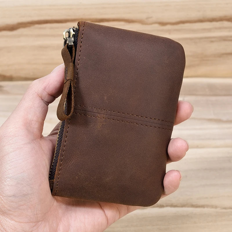 Cyflymder Men's Genuine Leather Zipper Coin Wallet Wowen natural Leather Mini Short Purse Card Holder Change Purse For Man Clutch Wallets