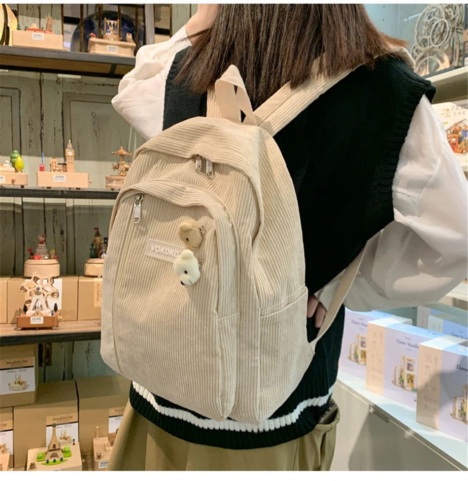 Cyflymder  Stripe Corduroy Woman Backpack Purse Simple School Bag for Teenage Girls Female Travel Bagpack Kawaii Student Book Bag Rucksack