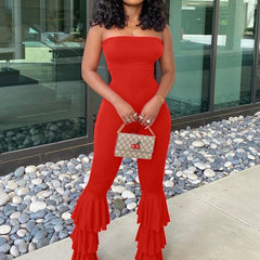 Cyflymder  Women Strapless Bodycon Sexy Casual Jumpsuit Red Fashion New Backless Rompers Stacked Flared Pants Streetwear Overalls One Piece