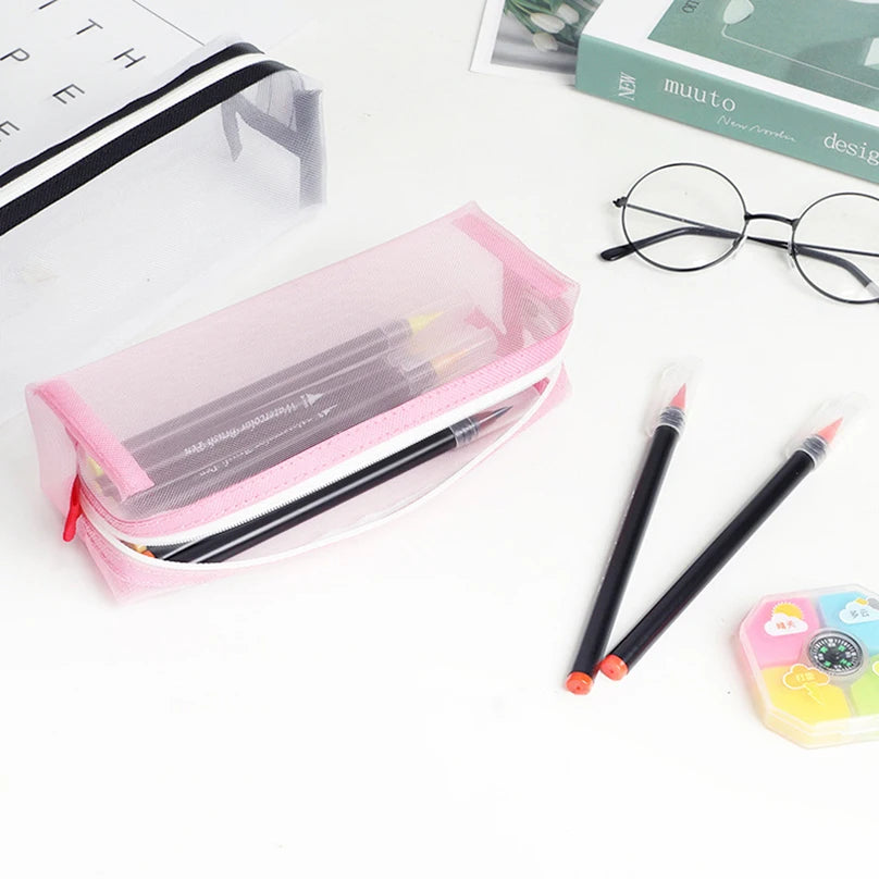 Cyflymder Transparent Pencil Case Kawaii Stationery Kalemlik Trousse Mesh Pen Case Exam Piornik Pencilcase School Supplies Pencil Cases