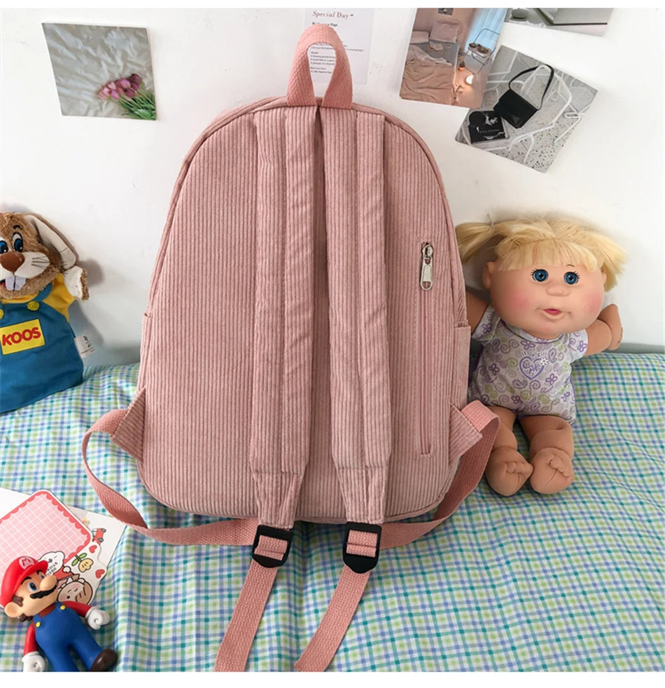 Cyflymder  Stripe Corduroy Woman Backpack Purse Simple School Bag for Teenage Girls Female Travel Bagpack Kawaii Student Book Bag Rucksack