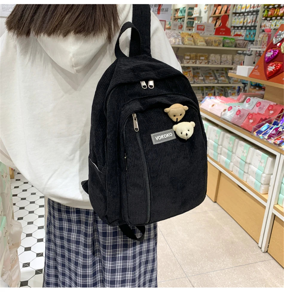 Cyflymder  Stripe Corduroy Woman Backpack Purse Simple School Bag for Teenage Girls Female Travel Bagpack Kawaii Student Book Bag Rucksack
