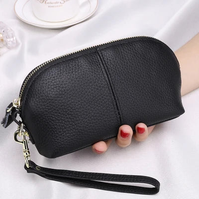 Cyflymder Genuine Leather Women Long Wallet Zipper Wristlet Bag Lady Clutches Coin Purse Cowhide Mobile Phone Bag Evening Party Handbag