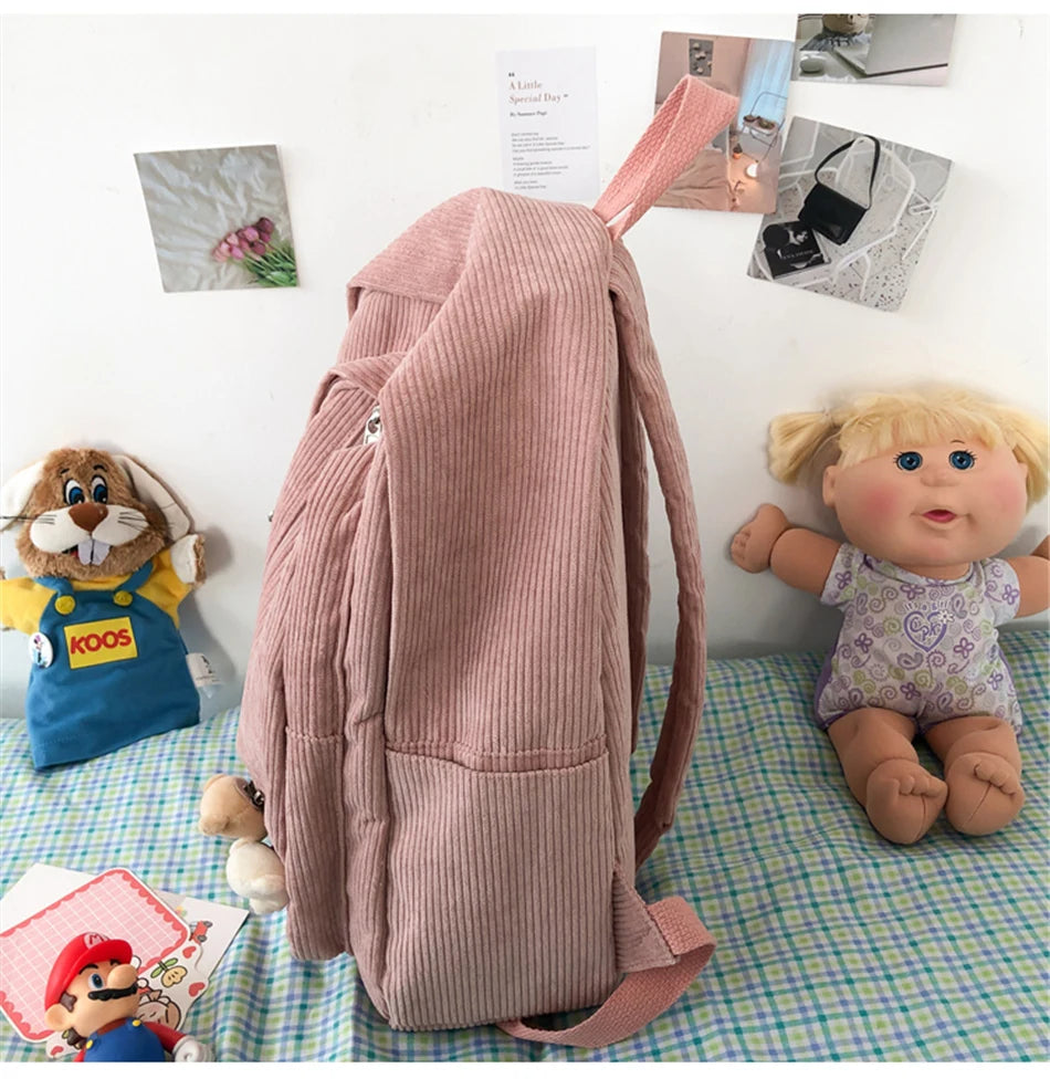 Cyflymder  Stripe Corduroy Woman Backpack Purse Simple School Bag for Teenage Girls Female Travel Bagpack Kawaii Student Book Bag Rucksack