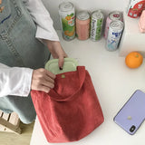Cyflymder Small Corduroy Lunch Bag for Women Eco Canvas Portable Tote Bags Mini Female Students Bento Picnic Food Bag Travel Handbags