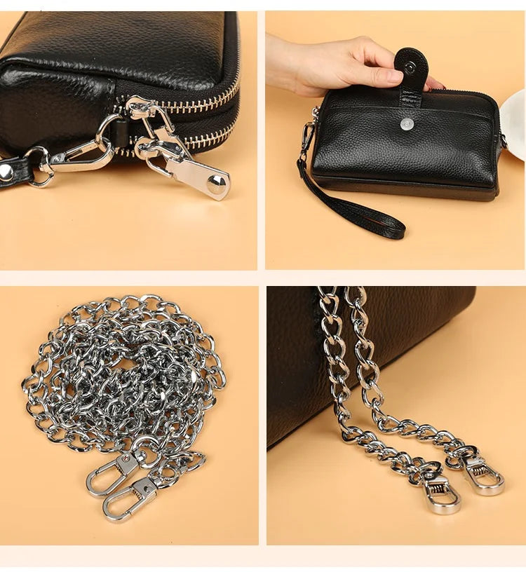 Cyflymder  Genuine Leather Ladies Clutch Purses Long Women Wallet Zipper Wrist Bag Female Coin Purse Mobile Phone Bag chain Crossbody bags