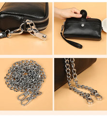 Cyflymder  Genuine Leather Ladies Clutch Purses Long Women Wallet Zipper Wrist Bag Female Coin Purse Mobile Phone Bag chain Crossbody bags