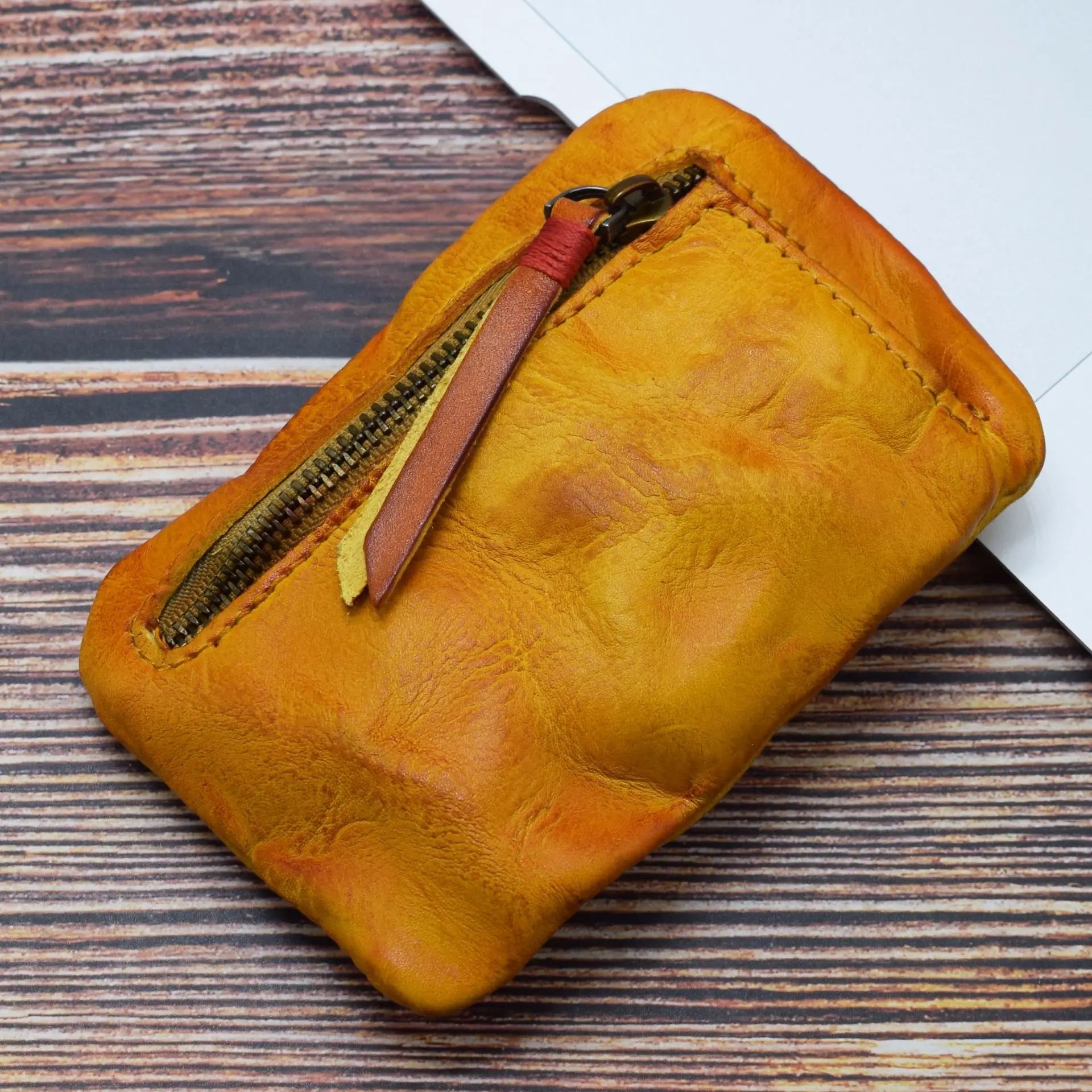 Cyflymder Genuine Leather Coin Purse Men Vintage Original Leather Handmade Small Mini Wallet Card Holder Money Bag Women Zip Change Purses