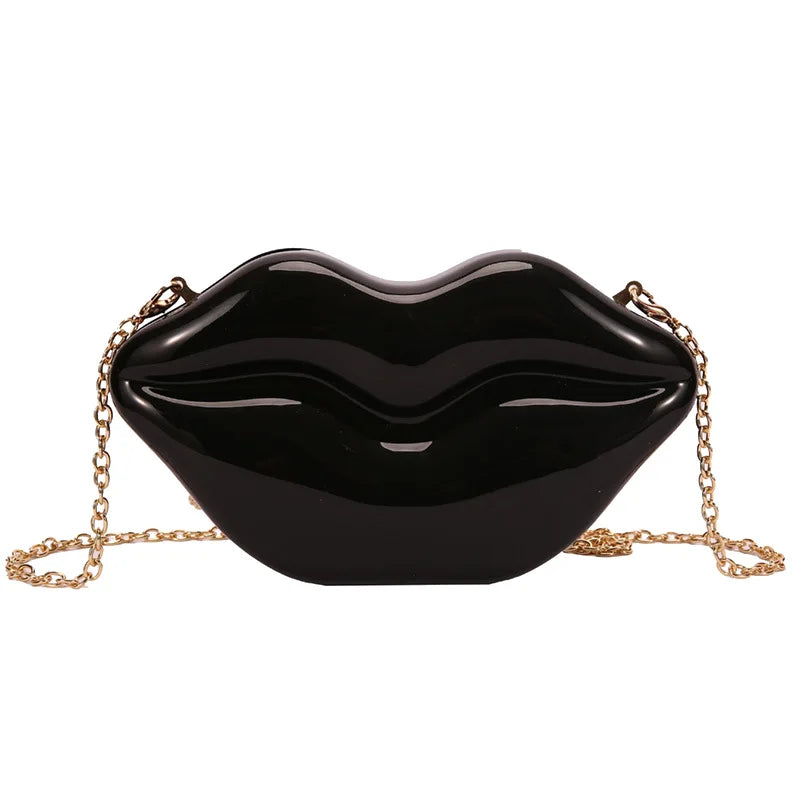 Cyflymder Women Gold Lips Clutch Bag High Quality Ladies Acrylic Chain Shoulder Bag Bolsa Evening Bag Lips Shape Purse