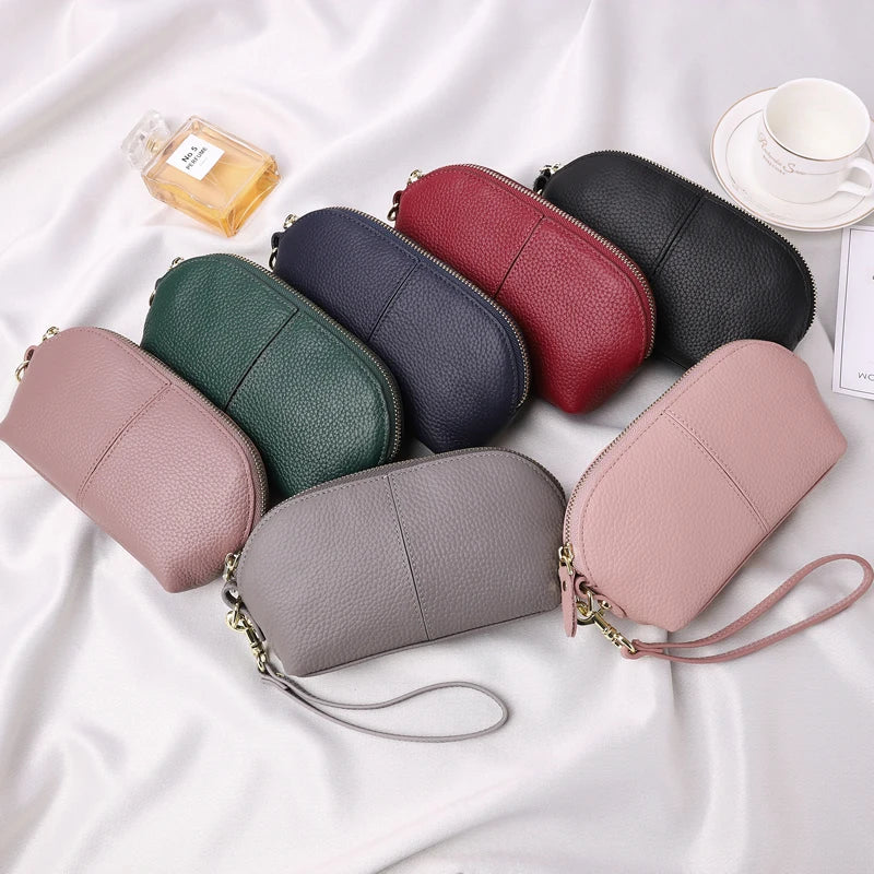 Cyflymder Genuine Leather Women Long Wallet Zipper Wristlet Bag Lady Clutches Coin Purse Cowhide Mobile Phone Bag Evening Party Handbag